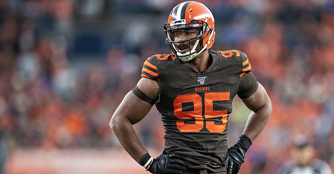 Myles Garrett, who met with NFL reps in New York on Monday, has been training for his return from NFL suspension. (Wesley Hitt/Getty Images)