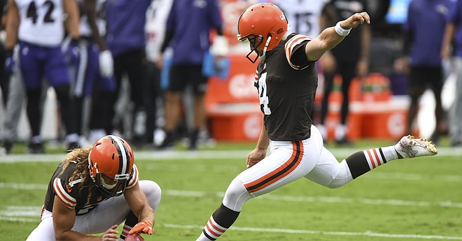 Waived by the Browns after two misses in the first game of his second season, might Austin Seibert kick for the Bengals in FirstEnergy Stadium on Thursday night? (associated press)