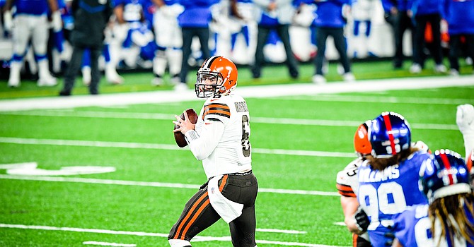 Baker Mayfield shined again under the bright prime time lights Sunday night against the Giants at MetLife Stadium in East Rutherford, New Jersey. (Cleveland Browns)