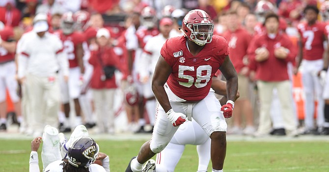 Alabama defensive tackle Christian Barmore may be the highest-ranked defensive player on the board for the Browns at No. 26. (Tide Sports)