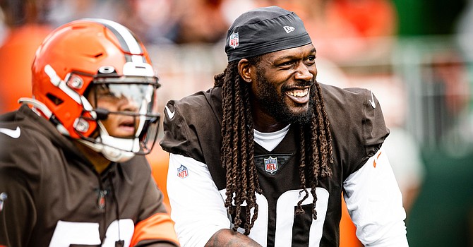 Jadeveon Clowney has been all smiles since joining the Browns, and his play on the first practice with pads shows why he's happy. (Cleveland Browns)