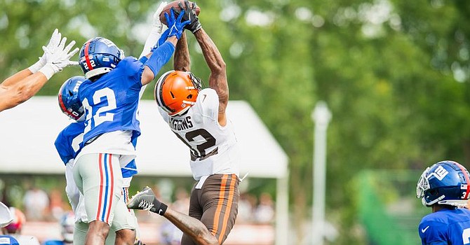 Rashard Higgins went way up for this contested catch. (Cleveland Browns)