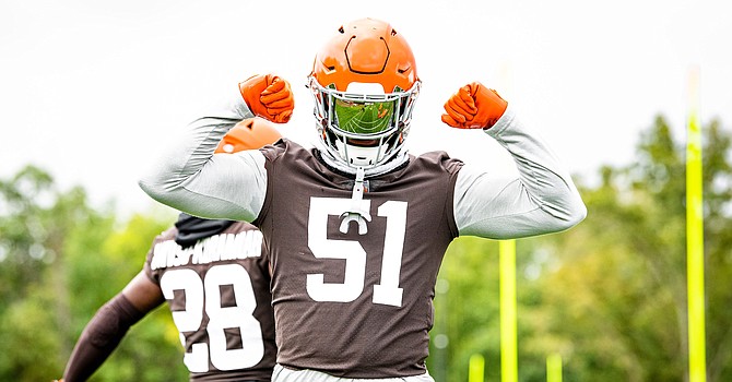 Linebacker Mack Wilson won't be able to duplicate this pose on a game day until the Browns' new-look defense turns around its early performance. (Cleveland Browns)