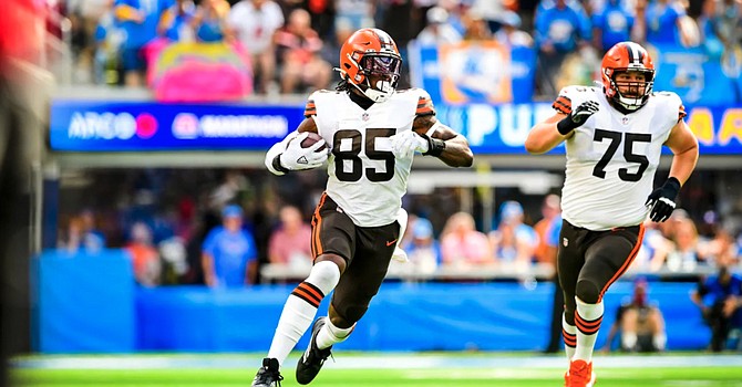 David Njoku was a big part of the first half for the Browns offense, both in catching and blocking. (Cleveland Browns)