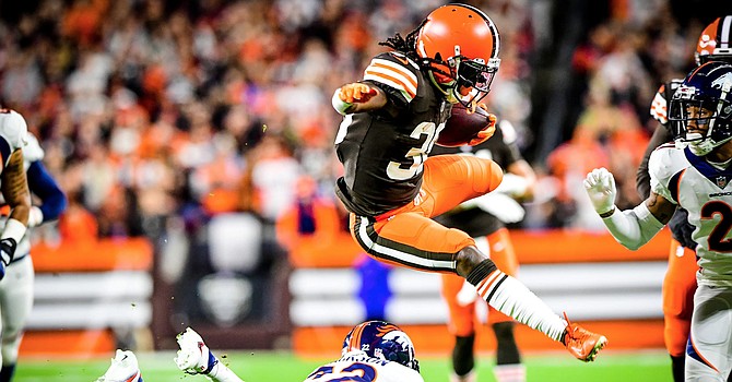 D'Ernest Johnson picked up the slack without the Browns' top two backs. He gave the Browns a 7-0 lead on their first series with runs of 20, 10 and 4 yards for the TD. (Cleveland Browns)