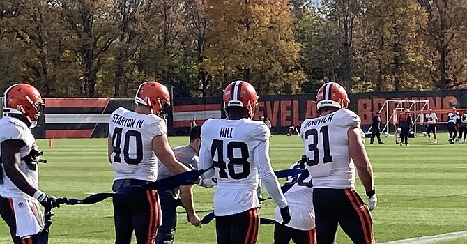 Browns running backs were down to the bone at practice Wednesday with three backs on Covid-19/reserve and one on injured reserve. (TheLandOnDemand.com)