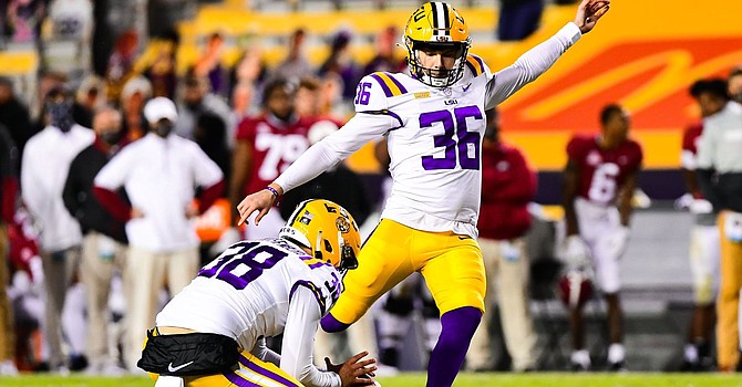 LSU's Cade York is probably the draft's top-ranked kicker. He may be off the board in the fifth round. (Associate Press)