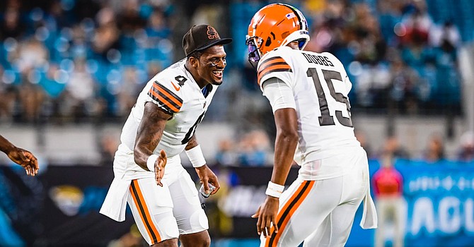 Deshaun Watson didn't have much to celebrate when he was on the field, but he had fun watching Josh Dobbs in his place. (Cleveland Browns)