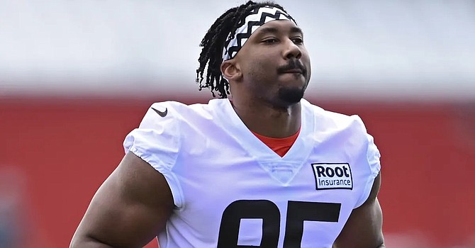 Myles Garrett stayed home 'resting' on Wednesday and hasn't been ruled out of Sunday's game yet. (Associated Press)