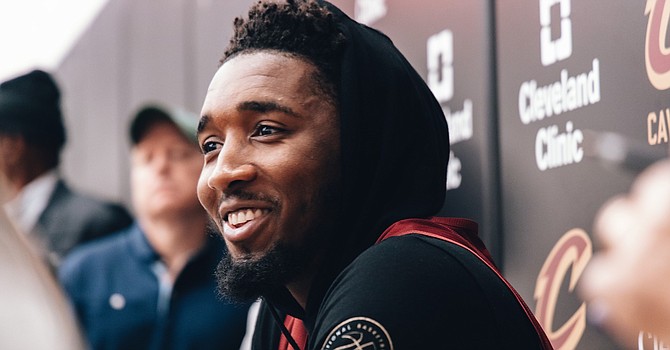 Donovan Mitchell meets with the media following practice. Rob Lorenzo/ESPN Cleveland