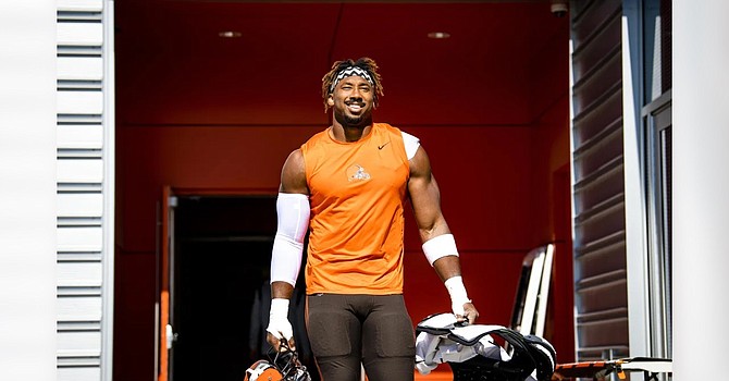 Cleveland Browns defensive end Myles Garrett (95) in action during an NFL  football game against the Los Angeles Chargers, Sunday, Oct. 14, 2018, in  Cleveland. The Chargers won 38-14. (AP Photo/David Richard