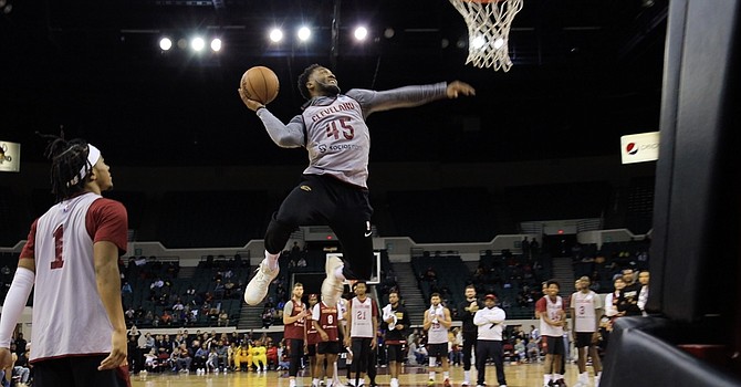 Donovan Mitchell dunks at the Wine and Gold Scrimmage on Saturday. ESPN Cleveland/Rob Lorenzo