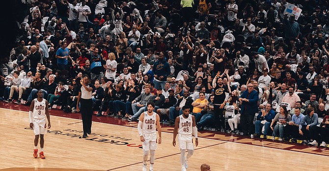 Cleveland's Donovan Mitchell, Cedi Osman, and Caris LeVert against the Washington Wizards. ESPN Cleveland/Rob Lorenzo