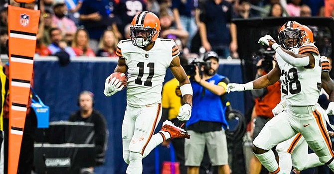 Donovan Peoples-Jones' 76-yard punt return for a touchdown was the offensive highlight of the game in Deshaun Watson's long-awaited debut for the Browns. (Cleveland Browns)