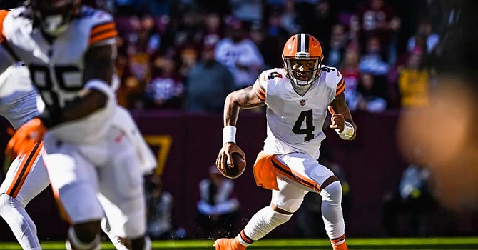 Deshaun Watson did a lot of scrambling and running with the ball, and it wasn't working early in the game. (Cleveland Browns)