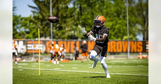 Marquise Goodwin, 32, has consistently run past Browns cornerbacks at OTA practices. (Cleveland Browns)