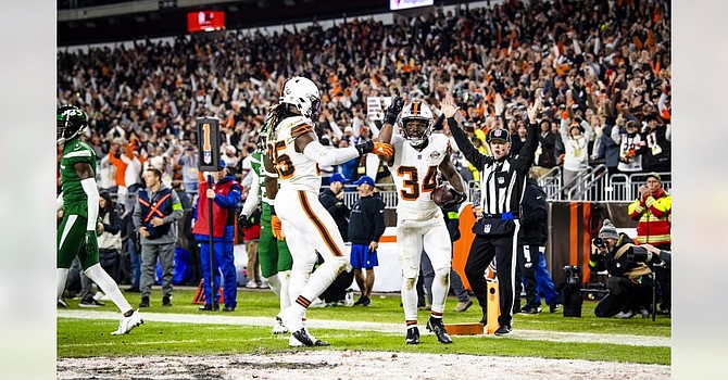 Jerome Ford credited a teammate for his 50-yard catch-and-run for a touchdown against the Jets. (Cleveland Browns)