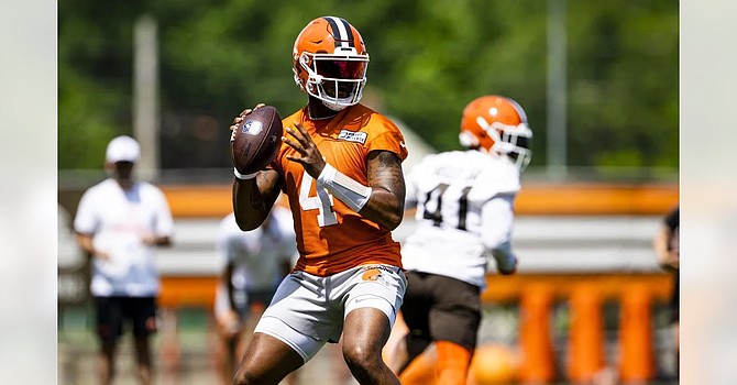 Deshaun Watson displayed more zip on the ball on short throws and overthrew Elijah Moore from 40+ yards in his best throwing day of the spring season. (Cleveland Browns)