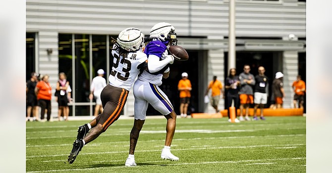 Cornerback M.J. Emerson's two days of battles against Justin Jefferson earned praise from the NFL's top wide receiver. (Cleveland Browns)