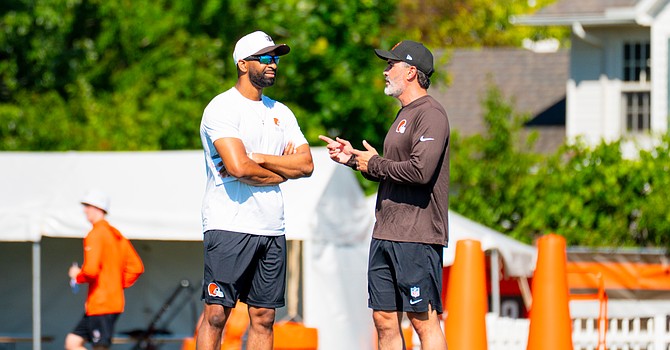 Kevin Stefanski and Andrew Berry would like to settle their four-man quarterback competition 'sooner than later.' (Nick Carlucci/ESPN Cleveland)