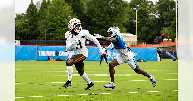 Jerry Jeudy had cornerback Mike Jackson beat on this route, but Jackson's tight coverage led to two pass breakups on other plays. (Cleveland Browns)