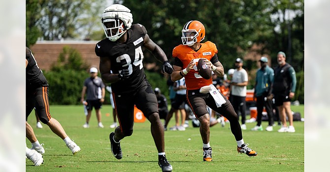 Dillon Gabriel is expected to start at QB against the Eagles on Saturday. The pressure is on the third-round draft pick after Shedeur Sanders was impressive in his debut against the Panthers last week. (Cleveland Browns)