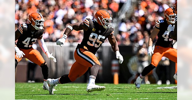 Back-to-back sacks of Joe Burrow by Myles Garrett, followed by a third by Isaiah McGuire, set up the Browns potential winning drive in the fourth quarter. But it was not to be. (Cleveland Browns)