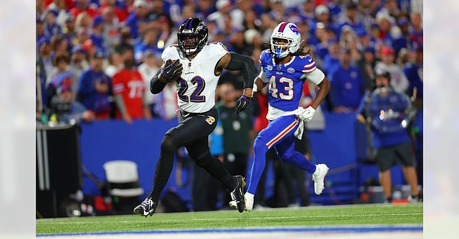 Derrick Henry's 169 rushing yards were the most for a Ravens back in Game 1, but they weren't enough to prevent a defensive meltdown against Buffalo. (Baltimore Ravens)