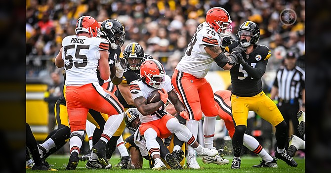 Every Browns quarterback has a 'welcome to Cleveland' moment when he plays the Steelers in Pittsburgh. Dillon Gabriel received his on Sunday. (Pittsburgh Steelers)