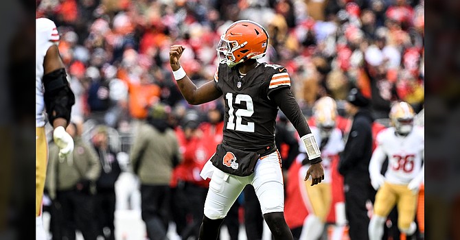 Shedeur Sanders' TD pass to Harold Fannin gave the Browns a very brief 8-7 lead in the first half. (Cleveland Browns)