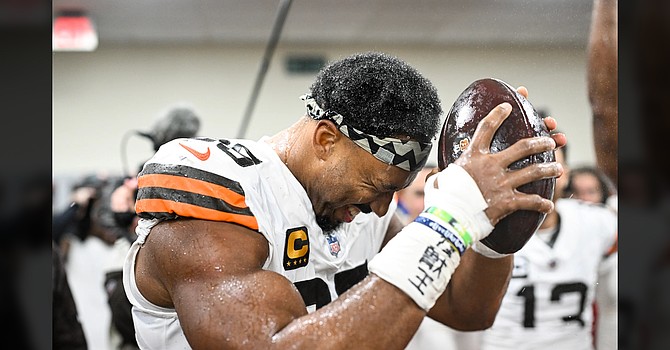 One of the many reasons to celebrate a 20-18 win over the Bengals was Myles Garrett finally notching the NFL season sack record with his 23rd. It happened late in the game and Garrett was worried it might not come. (Cleveland Browns)