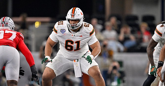 Miami's Francis Mauigoa will be a player of great interest for the Browns at the NFL Combine.