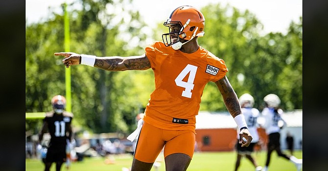 Deshaun Watson was all smiles at Saturday's practice. Will he be smiling after Sue Robinson's decision on his suspension on Monday? (Cleveland Browns)