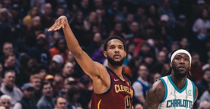 Evan Mobley attempts a jumpshot vs. the Charlotte Hornets during the 2022-23 season/Rob Lorenzo ESPN Cleveland